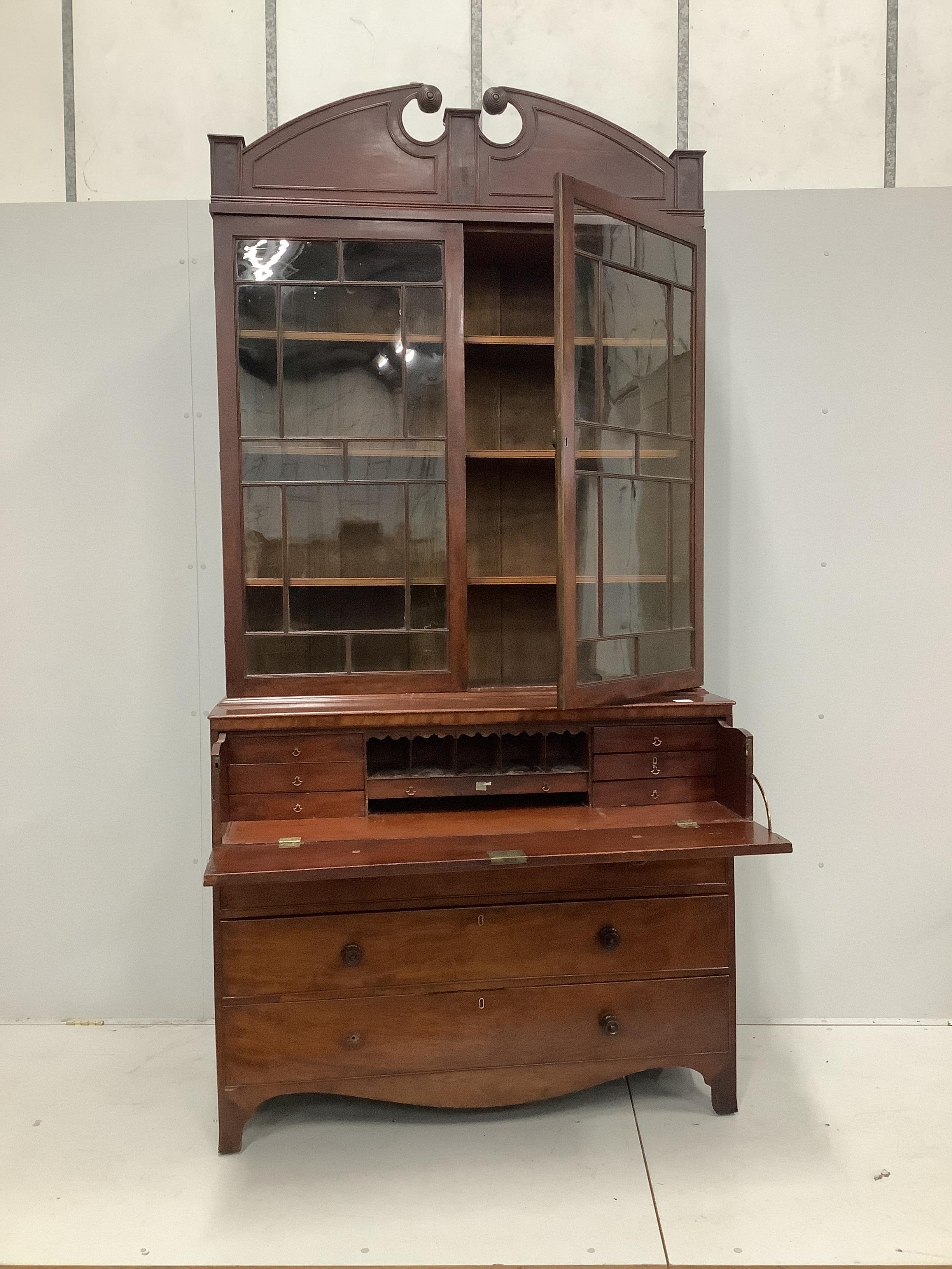 A Regency mahogany secretaire bookcase, width 123cm, depth 53cm, height 248cm
